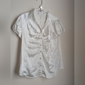 Unbranded Blouse Women XL  White Button Down Satin Chic Office Versatile Academi